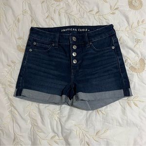 American Eagle Blue MIDI High Waisted Shorts, 4